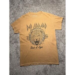 The Vinyl Icons Def Leppard Rock of Ages Graphic T Shirt Women's XS Brown Cotton